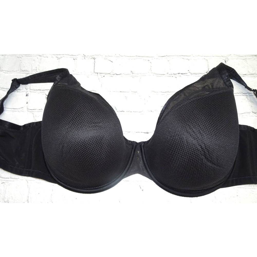 Curvy Couture Women's Plus Size Diamond Net Full Coverage Plunge Bra 38H Black - Picture 7 of 10
